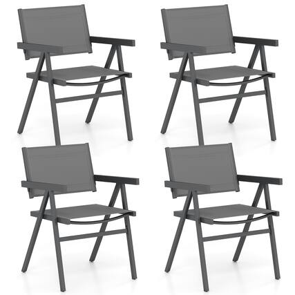 Front. Gymax - Gymax Patio Chairs Set of 4 w/Breathable Fabric Seat & Tilt Backrest Comfy Armrest - Gray.