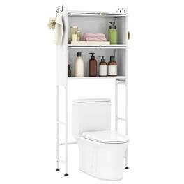 Costway - 66" Bathroom Organizer with 2 Flip-up Cabinets, See-through Fluted Doors, 4 Hooks - White