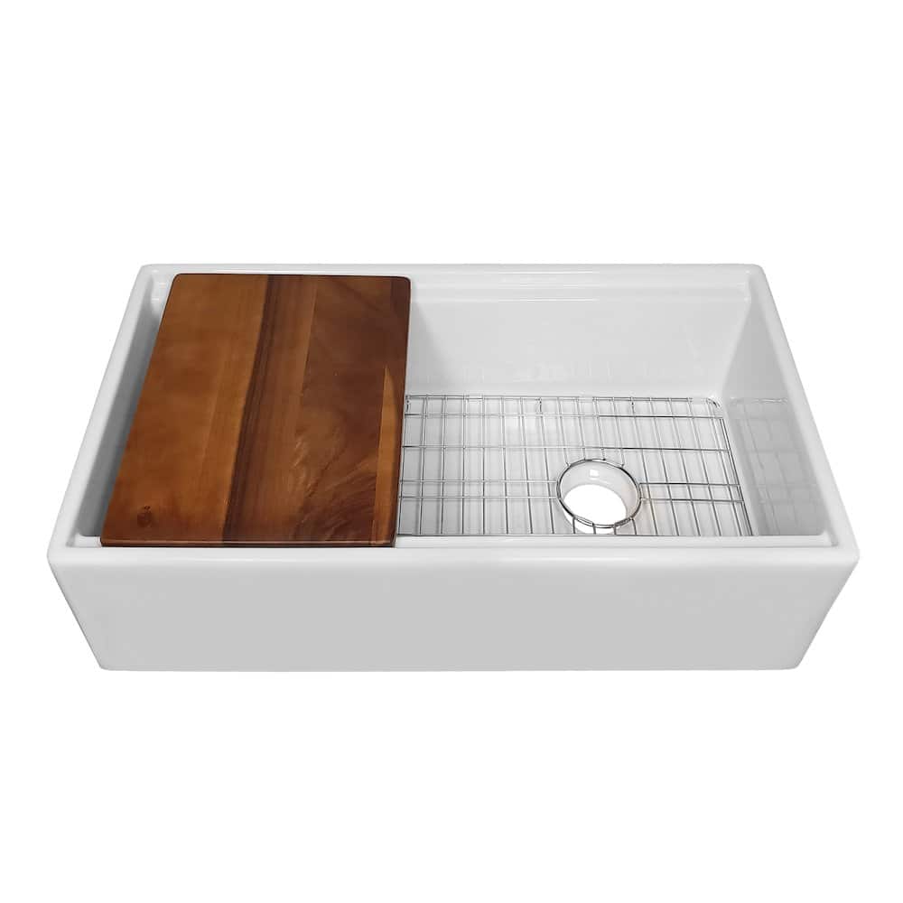 Photos - Kitchen Sink A&D Whitehaus - Collection 33" Reversible Single Bowl Fireclay Sink Set - White WHLW3319 