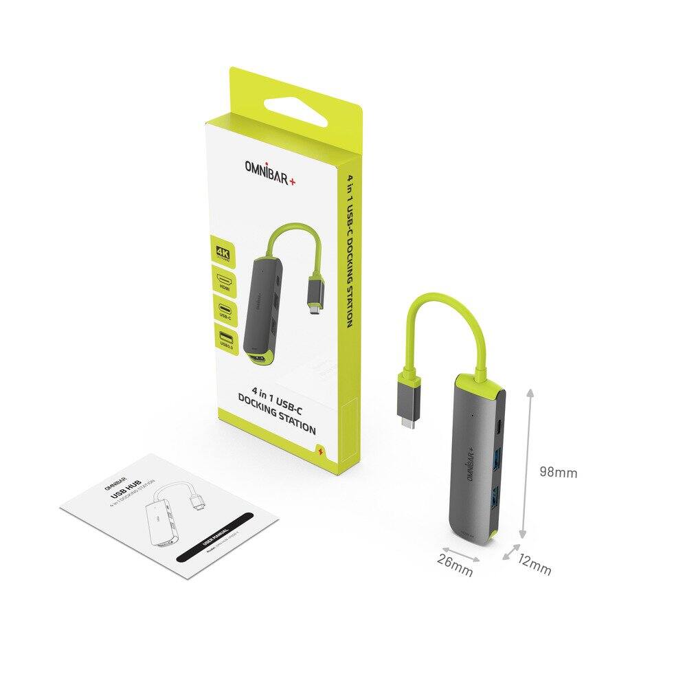 OMNIBAR+  
4K USB-C DOCKING STATION  
4 in 1 USB-C DOCKING STATION  
OMNIBAR+ USB HUB  
98mm x 26mm x 12mm