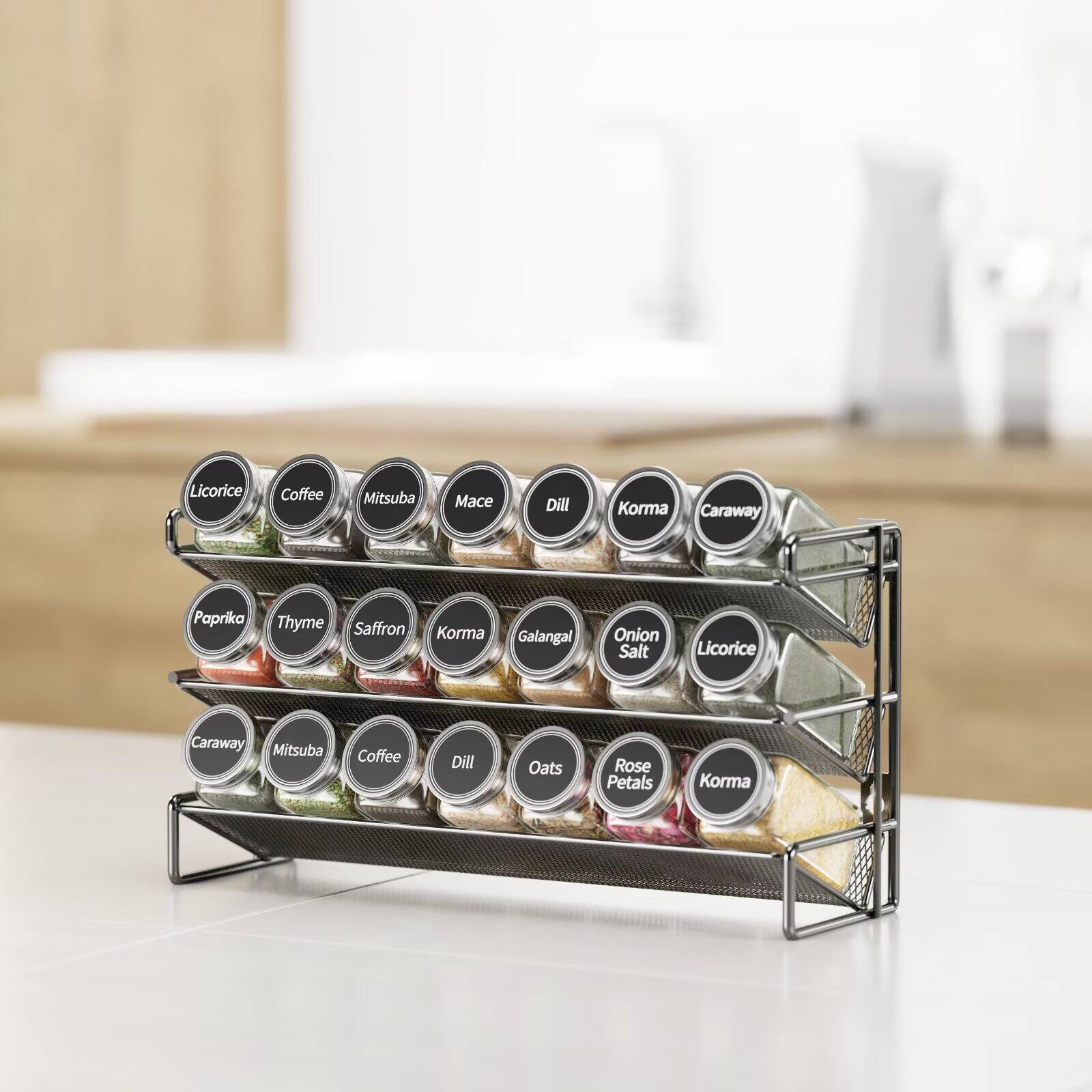 Licorice, Coffee, Mitsuba, Mace, Dill, Korma, Caraway, Paprika, Thyme, Saffron, Korma, Galangal, Onion Salt, Licorice, Caraway, Mitsuba, Coffee, Dill, Oats, Rose Petals, Korma