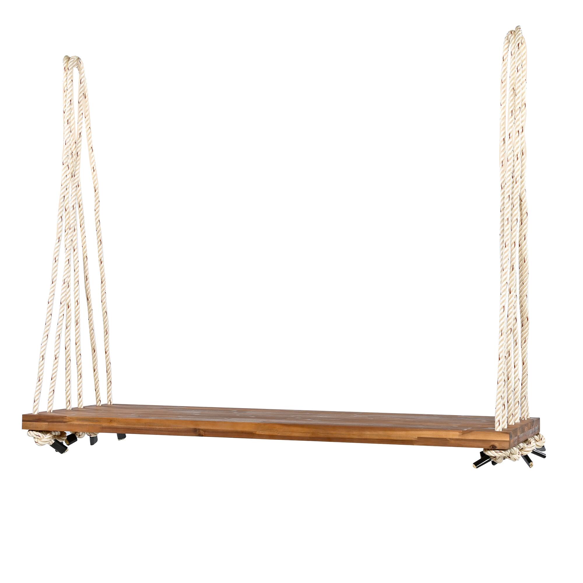 Alt View 8. GOODSILO - Acacia Wood Patio Swing Chair - Hanging Porch Bench with Cushion & Ropes for Garden, Backyard, Lawn - Natural.