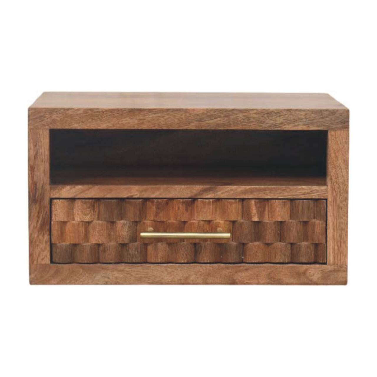 Front. Artisan Furniture - Artisan Furniture Solid Wood Arno Wall-Mounted Nightstand in Golden Teak - Brown.