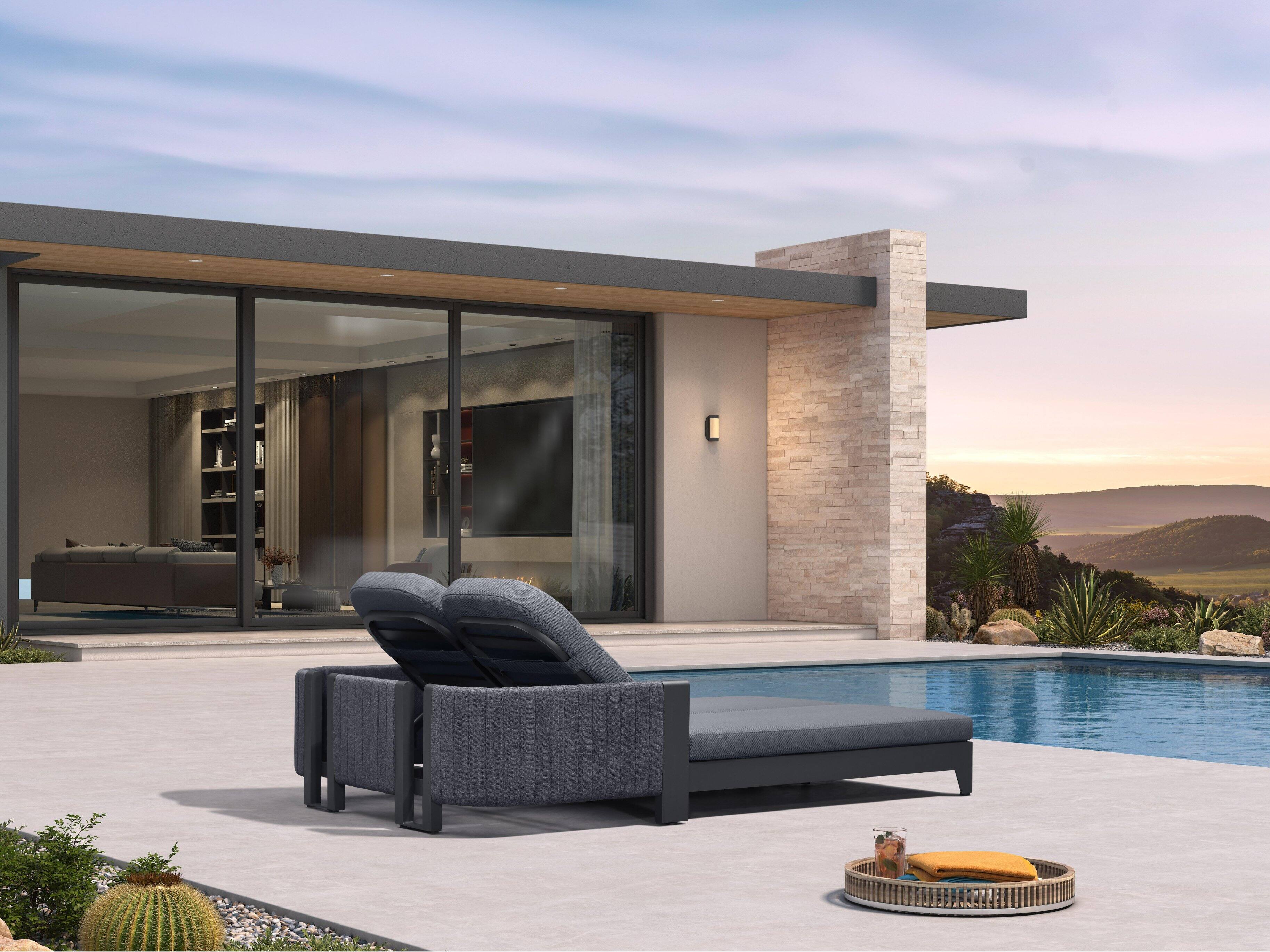 Alt View 2. PURPLE LEAF - Outdoor 2-Person Chaise Lounge with Cushions Patio Sun Chair Adjustable Backrest Reclining Chair for Poolside - Grey & Couple Chaise-Olefin.
