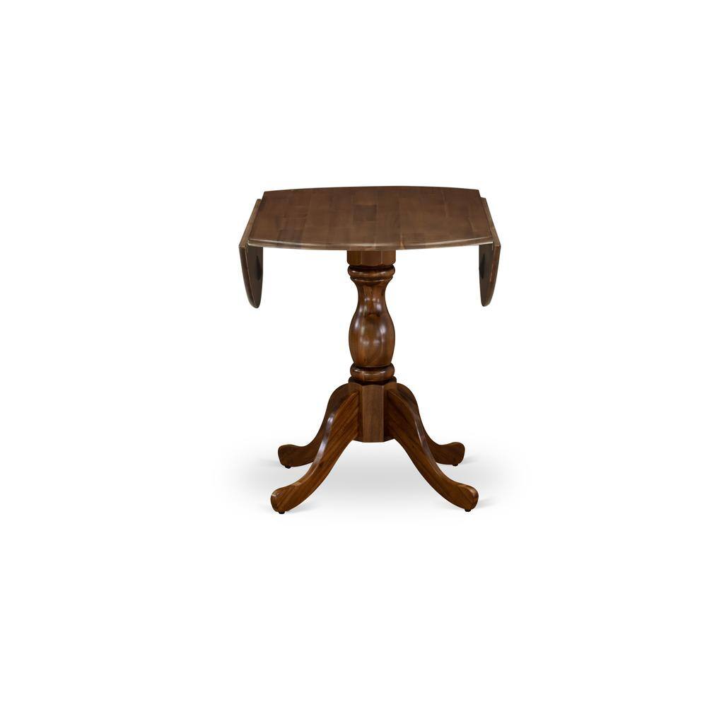 Alt View 1. East West Furniture - Round Mid Century Table Acacia Walnut Color Table Top Surface and Asian Wood Drops Leave Small Table Pedestal Legs - Brown.