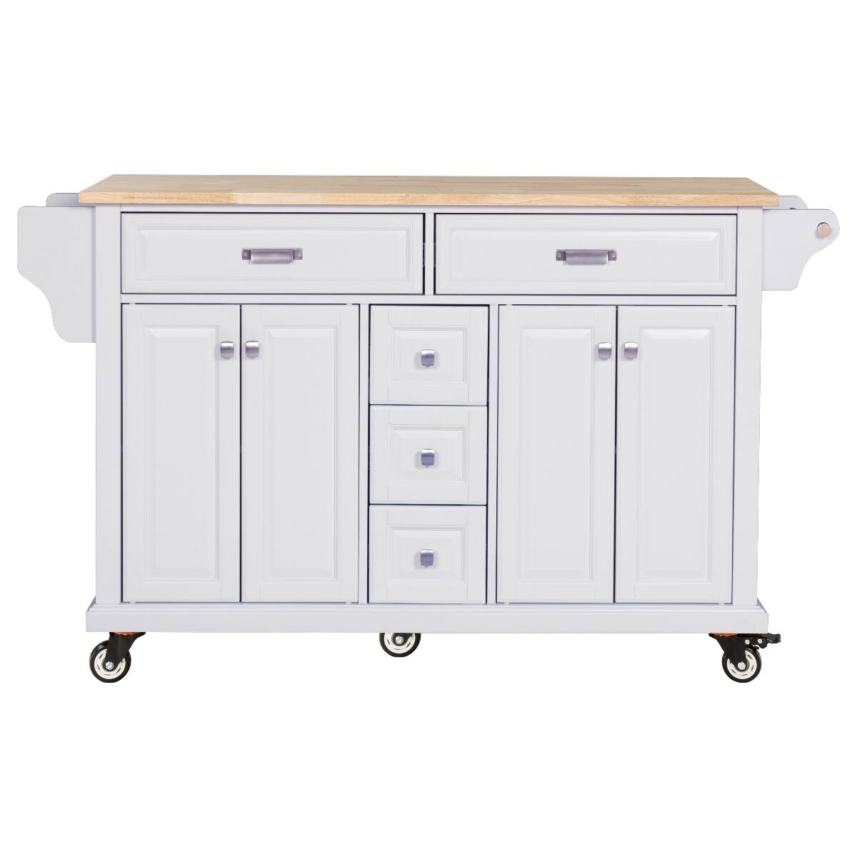 Alt View 4. Loheer - Loheer White Kitchen Island with Wheels Rubberwood Countertop Kitchen Cart - White.