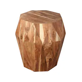 Manhattan Lane - 22 Inch Artisanal End Side Table, Multifaceted Solid Acacia Wood, Octagon Top - Brown