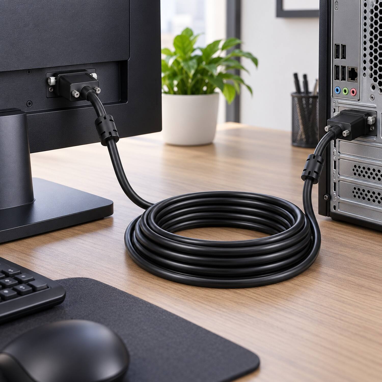 Left. Sanoxy - 50ft Slim SVGA HD15 M/M Monitor Cable - Black.