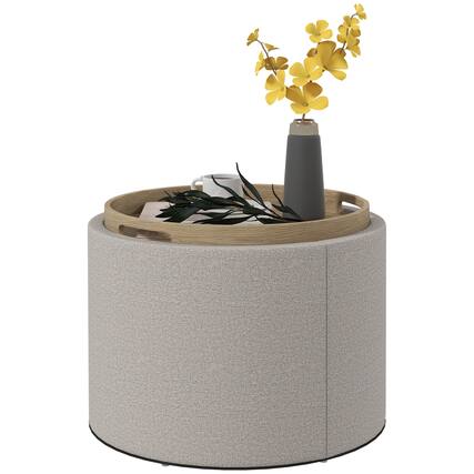 Front. Homcom - Storage Ottoman with Flip Top Tray, Upholstered Fabric Foot Stool, Coffee Table with Hidden Compartment for Living Room - Light Grey.