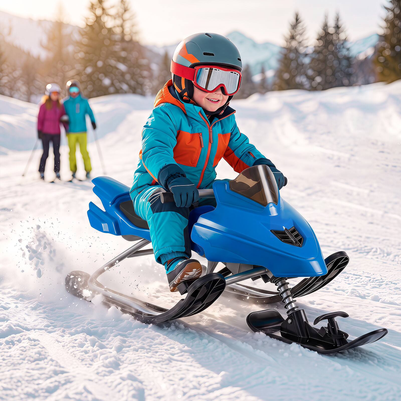 Alt View 1. Costway - Costway Snow Racer Sled with Brakes, Tow Ropes, Easy Grip Steering Handle for Winter Sports - Blue.