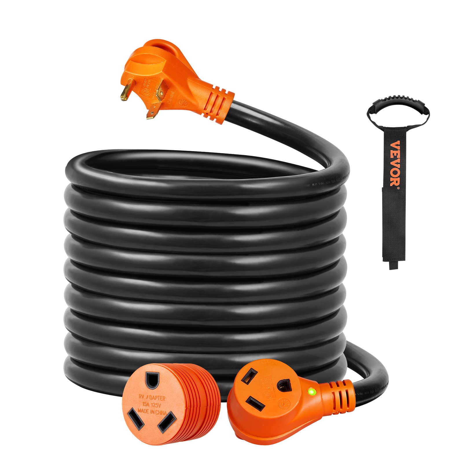 VEVOR - 25 ft RV Extension Cord, 30 Amp, Heavy Duty STW RV Power Cord, NEMA TT-30R Female NEMA TT-30P Male Plug - Black; Orange