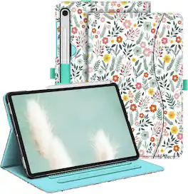 Fintie - Multi-Angle Case for Samsung Galaxy Tab S10 Lite/ Tab S10 FE/ Tab S9 FE/ Tab S9, With Front Card Pocket, Auto Wake/Sleep - Spring Bloom
