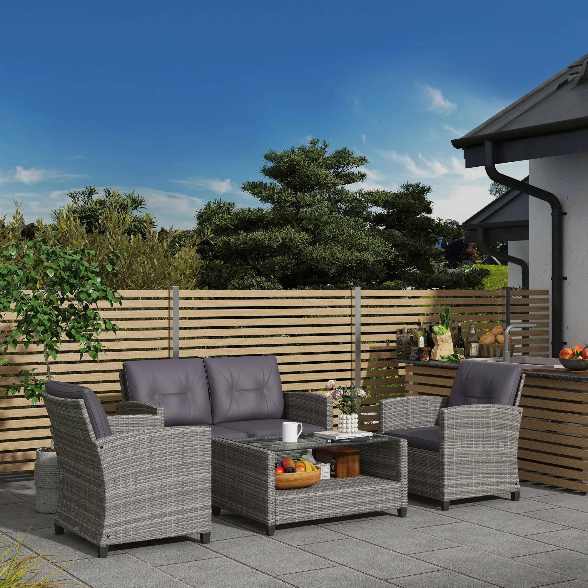 Left. Resenkos - Resenkos 4-Piece Patio Furniture Set, Outdoor Sectional Furniture, PE Rattan, Gray - Gray.