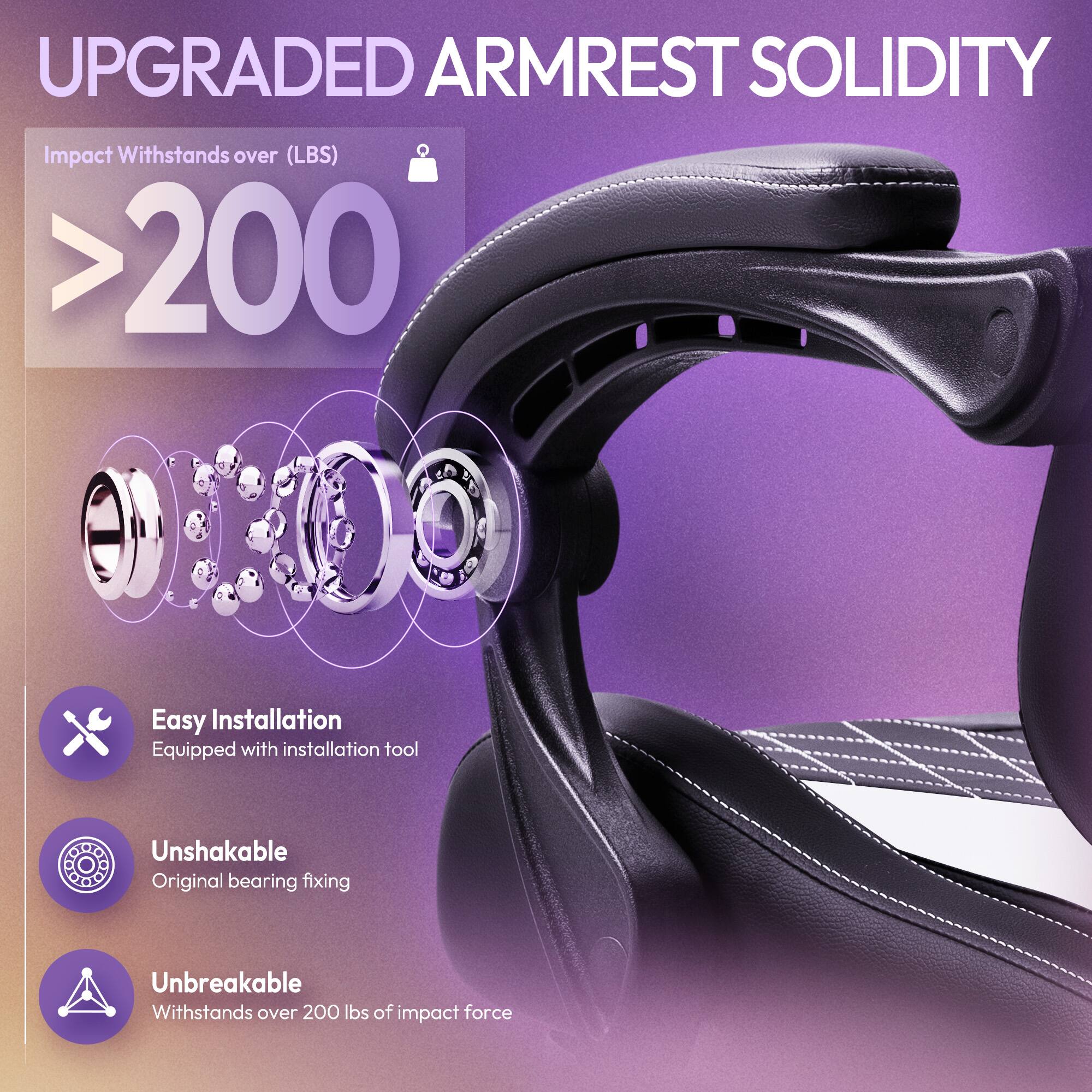 UPGRADED ARMREST SOLIDITY

Impact Withstands over (LBS) >200

- Easy Installation
  Equipped with installation tool

- Unshakable
  Original bearing fixing

- Unbreakable
  Withstands over 200 lbs of impact force