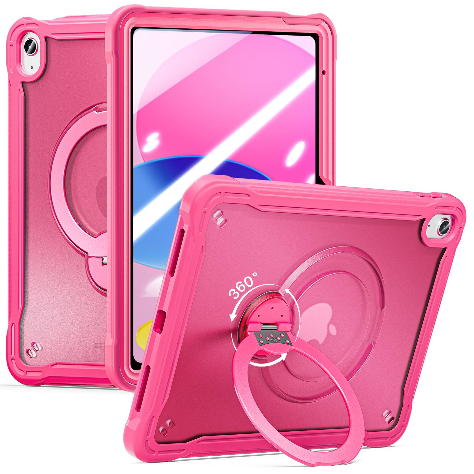 Angle. Dteck - Rugged Case For Apple iPad (A16) 11" 2025/iPad 10th ,Built-in Screen Protector, Shockproof 360° Rotating Hand Grip Cover - Rose.