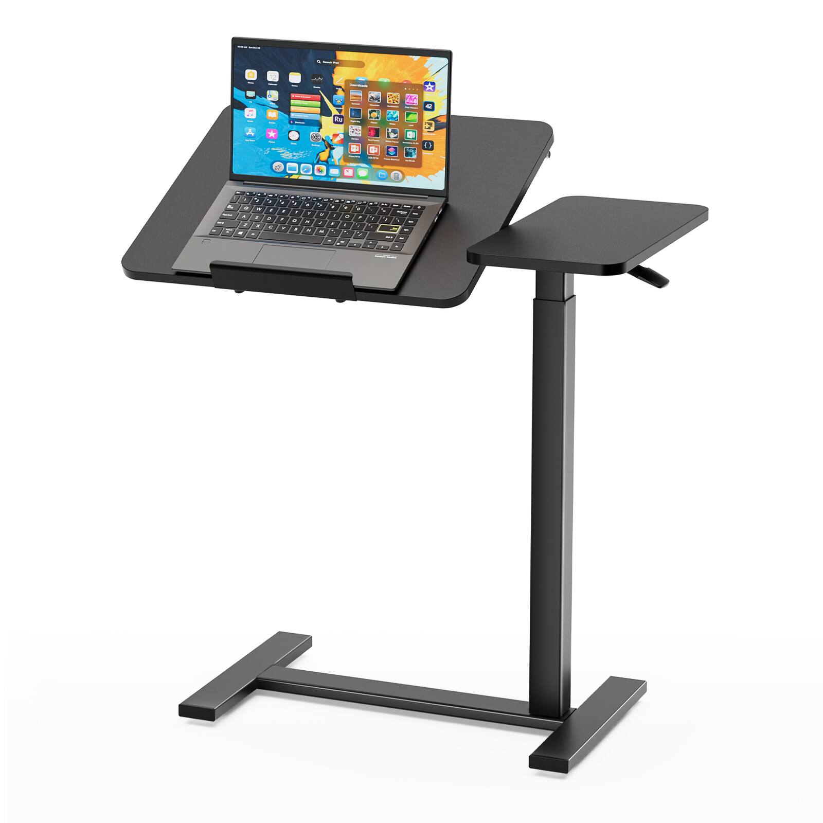 Front. Lirago - 28 Inch Adjustable Overbed Table with Wheels Mobile Rolling Laptop Desk Black Tilting Bedside Table.