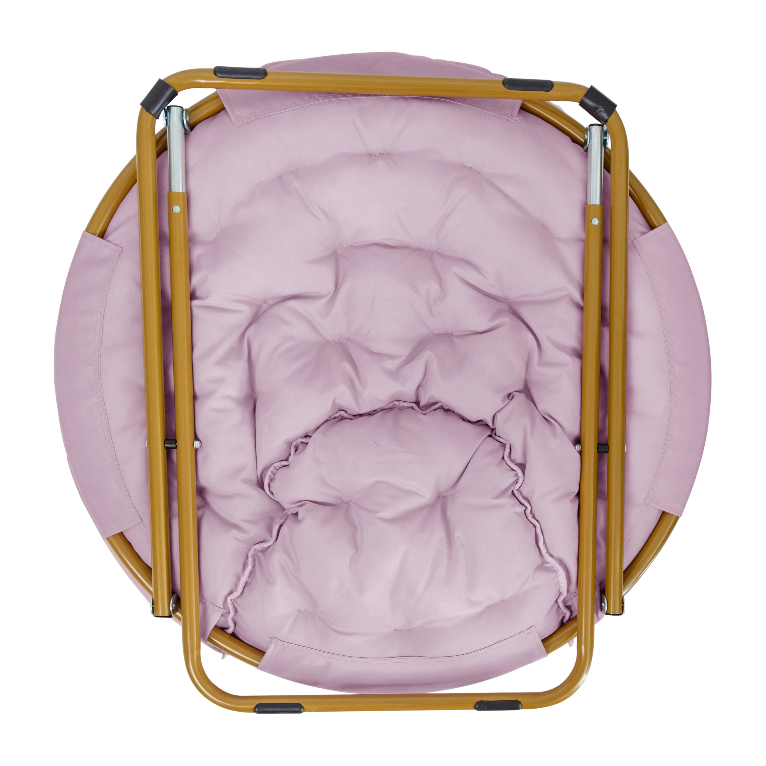 Alt View 10. Emma + Oliver - Ersa Oversize Folding Saucer Chair with Cozy Faux Fur Cushion and Metal Frame for Dorms, Bedrooms, Apartments and More - Dusty Purple Fabric/ Soft Gold Frame.