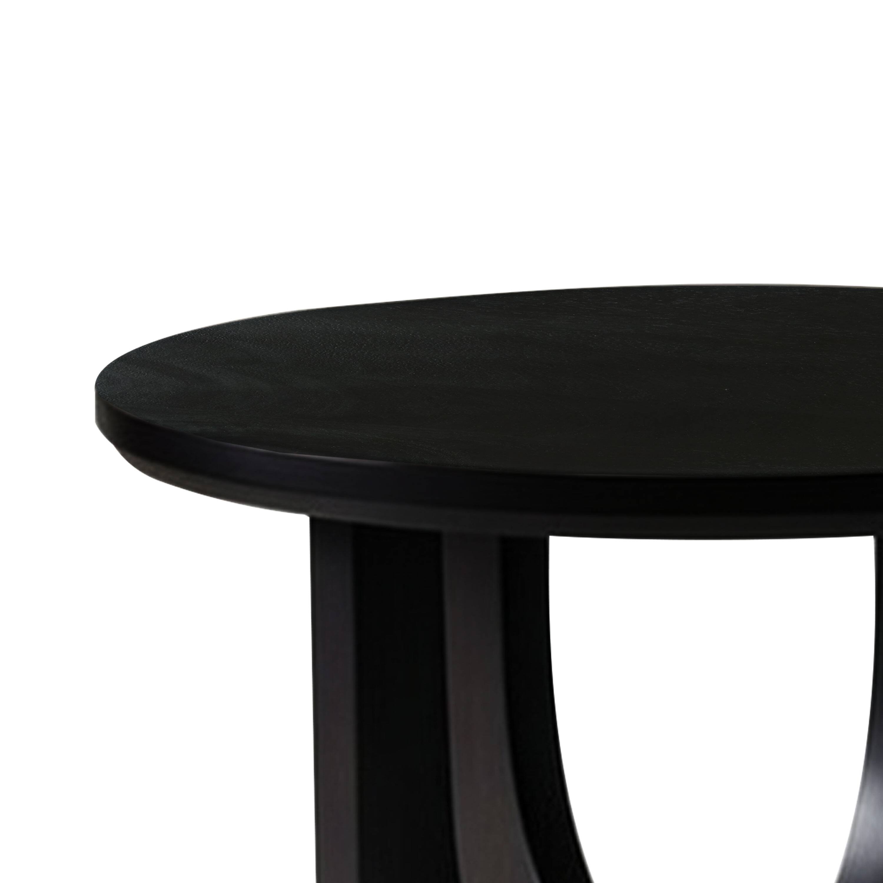 Back. Manhattan Lane - Sara Round Side End Table, 20 Inch Solid Mango Wood Top in Matte Black with Curved legs - Black.