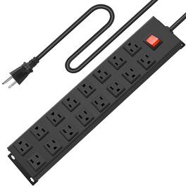 Dazzed Corner - Metal 16 Outlet Mountable Power Strip, 6 FT Power Cord - Black