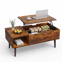 AOITUN - Wood Lift Top Coffee Table with Hidden Storage, Rustic Oak Finish, 48 Inch - Brown