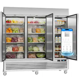 Veecool - 82" 72 cu.ft. WiFi Enabled 3 Solid Doors Commercial Reach-in Refrigerator with 12 Shelves - Stainless Steel