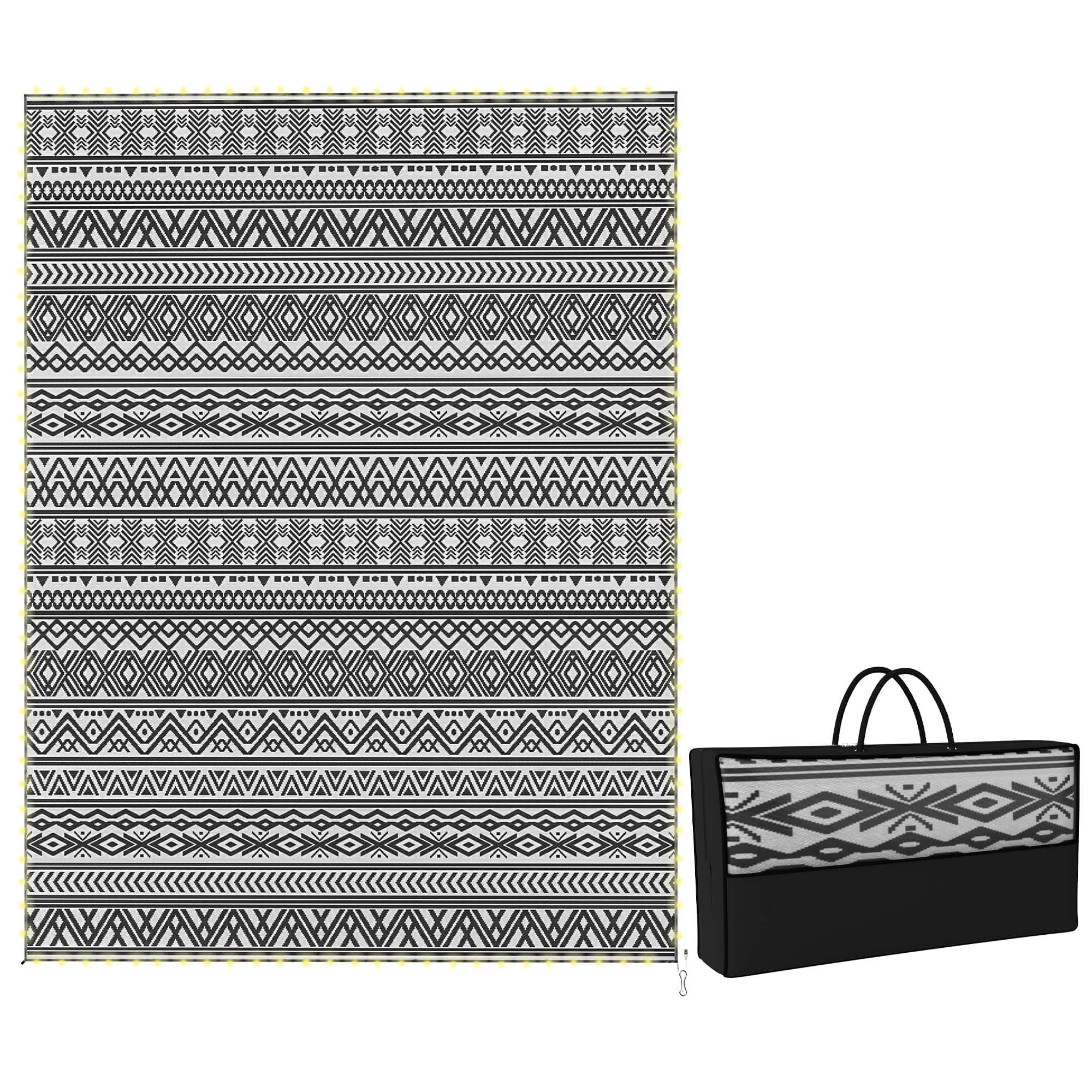 Outsunny - Rug Carpet with USB Lights Reversible Patio Rug with Carry Bag for Camping 12' x - Black