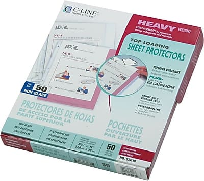 **C-Line Inc.**

**ID-L Extra Heavy Weight**

**Top Loading Sheet Protectors**

**Superior Durability**

**Top Loading Design**

**Non-Glare**

**Reinforced Siding**

**Polypropylene**

**50 Count**

**Non-Glare**

**Pochettes par le Haut**

**Protectores de Hojas de Aso por la Parte Superior**

**Anti-Reflets**

**Anti-Destellos**

**Polypropylene**

**8% Hauteur**

**21.8 x 11 in**

**No. 62018**