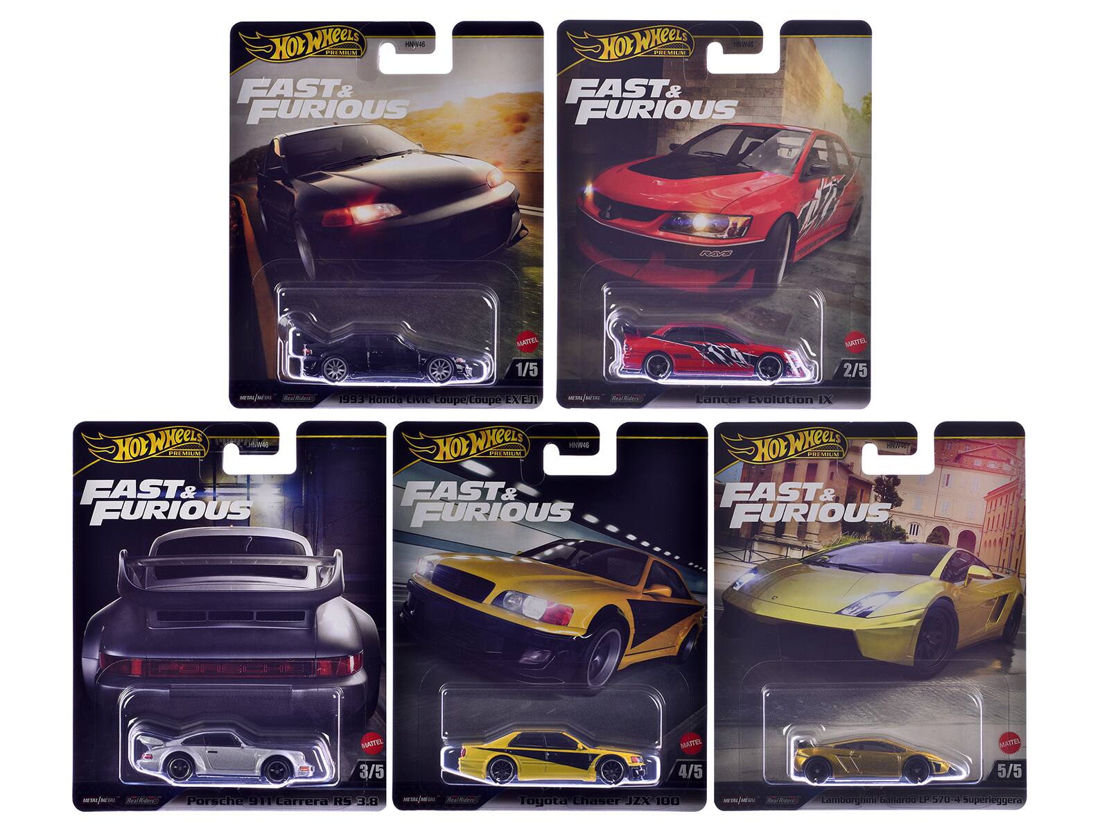 "Fast & Furious" 2025 5 piece Set M Diecast Model Cars by Hot Wheels - Multicolor