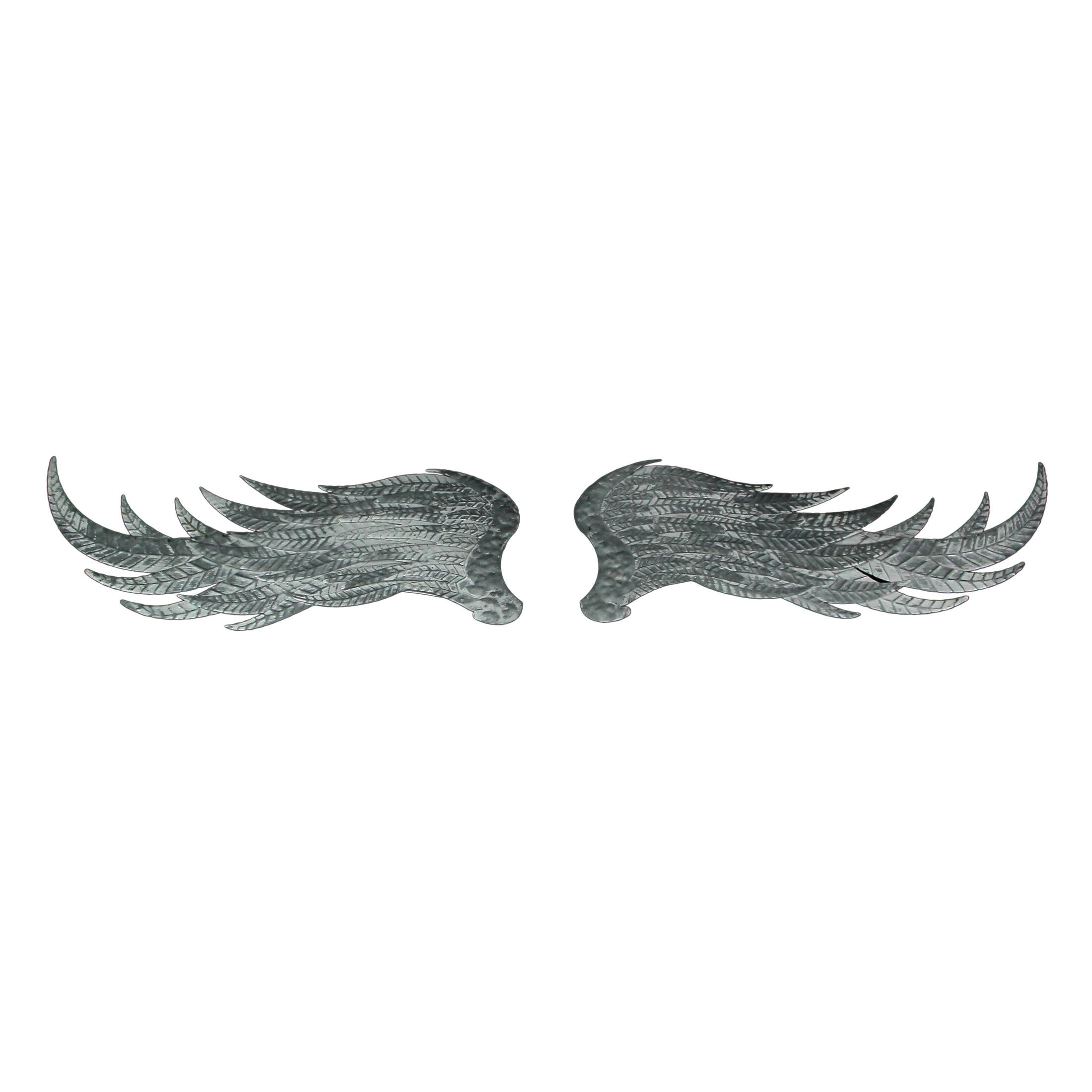 Alt View 5. Zeckos - Pair of 2 Galvanized Metal Angel Wings Wall Art Indoor Outdoor Rustic Home Decor - Silver.