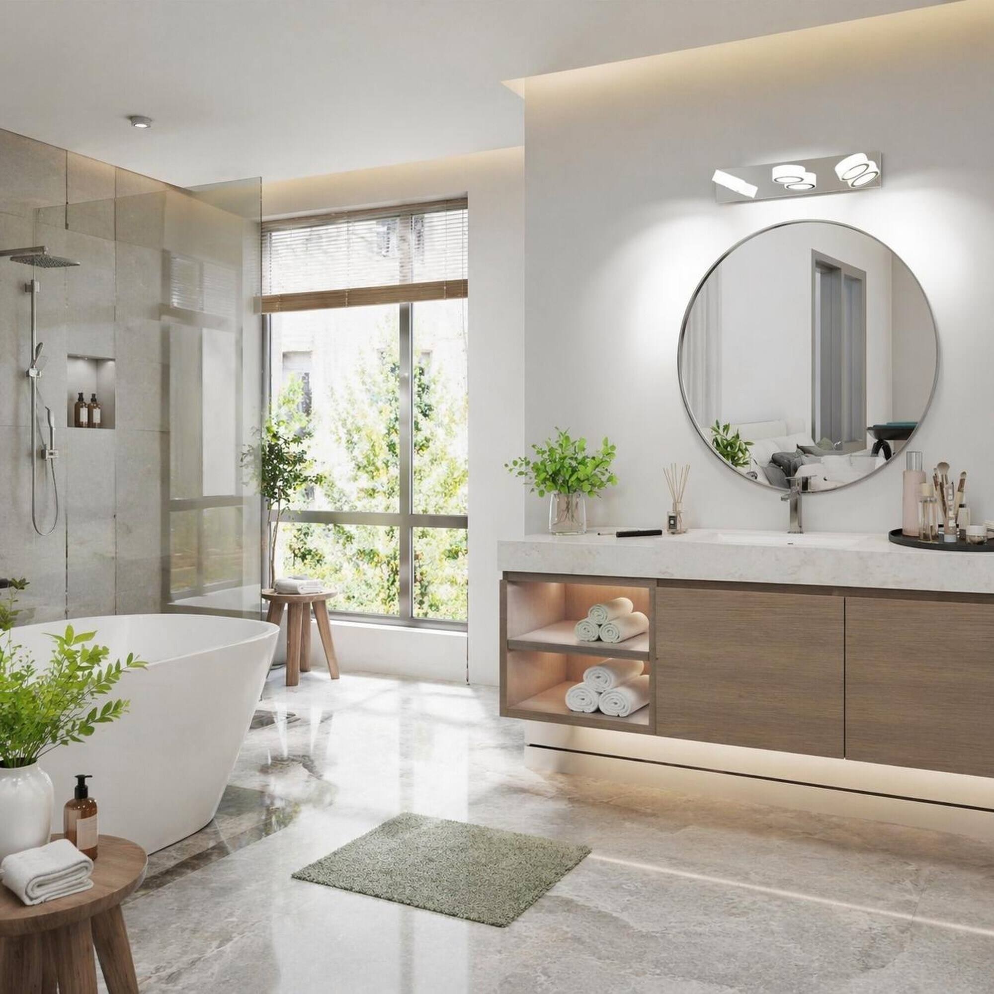Angle. RYHNUYNE - 3‑Light Vanity Light,21" Rotating Oval Acrylic LED Bathroom Wall Light,Wall Mount Over Mirror Lighting Fixture for Bath - Chrome.