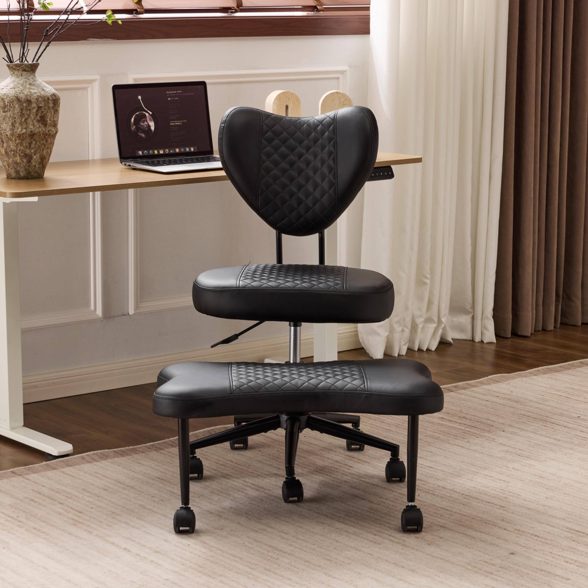 Alt View 8. GOODSILO - Premium Ergonomic Cross-Legged Swivel Chair with Adjustable Height and Soft Upholstery for Home and Office Use - Black.