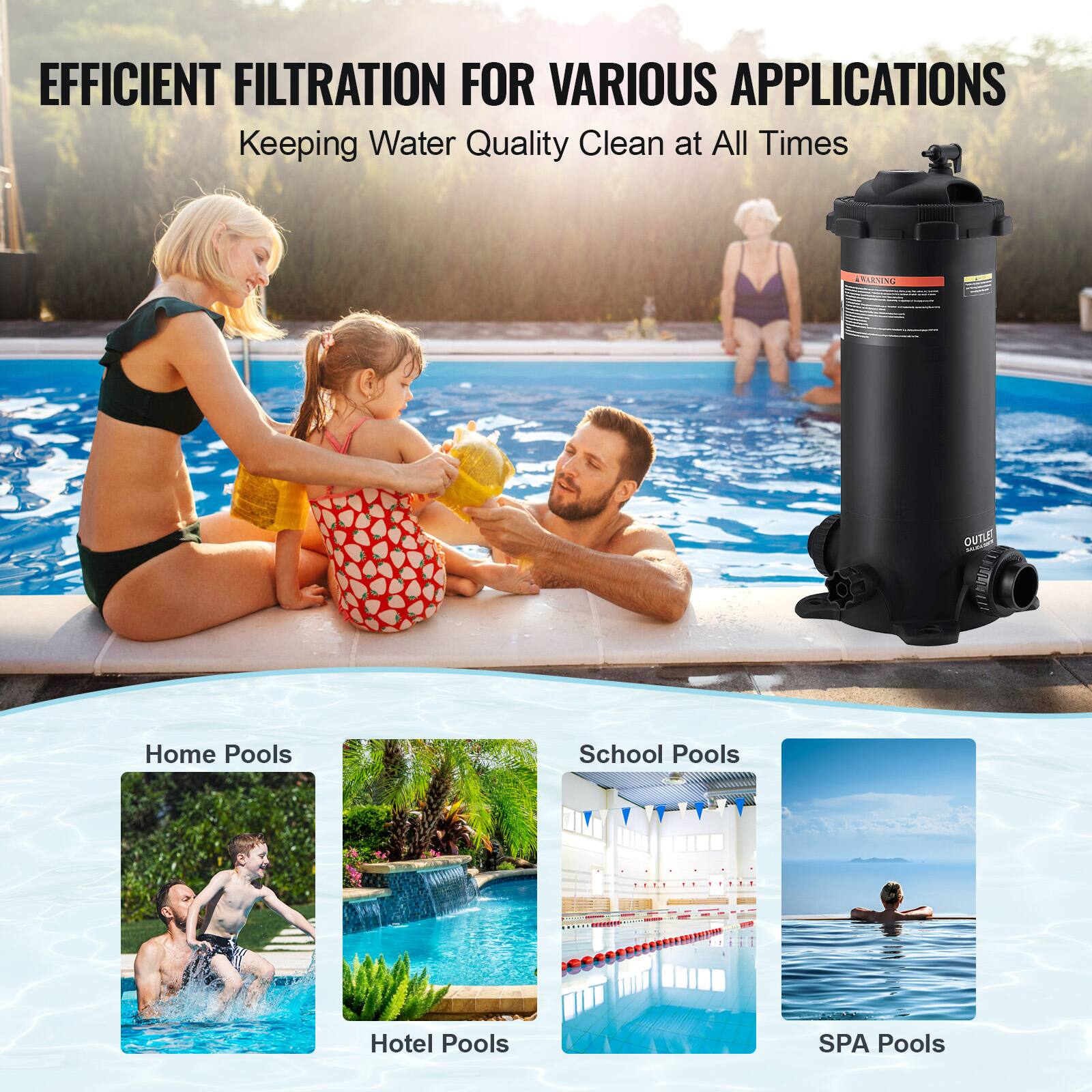 EFFICIENT FILTRATION FOR VARIOUS APPLICATIONS  
Keeping Water Quality Clean at All Times  

Home Pools  
Hotel Pools  
School Pools  
SPA Pools