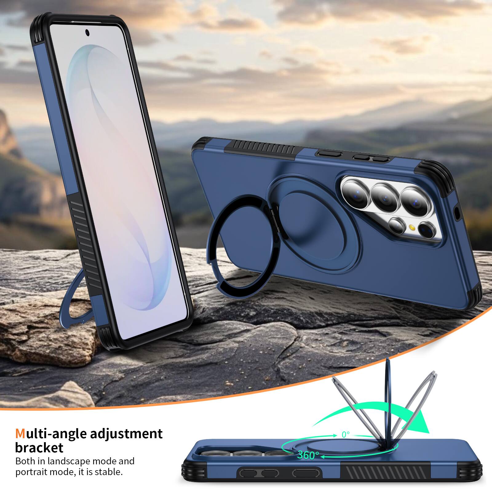 Multi-angle adjustment bracket  
Both in landscape mode and portrait mode, it is stable.  
360°