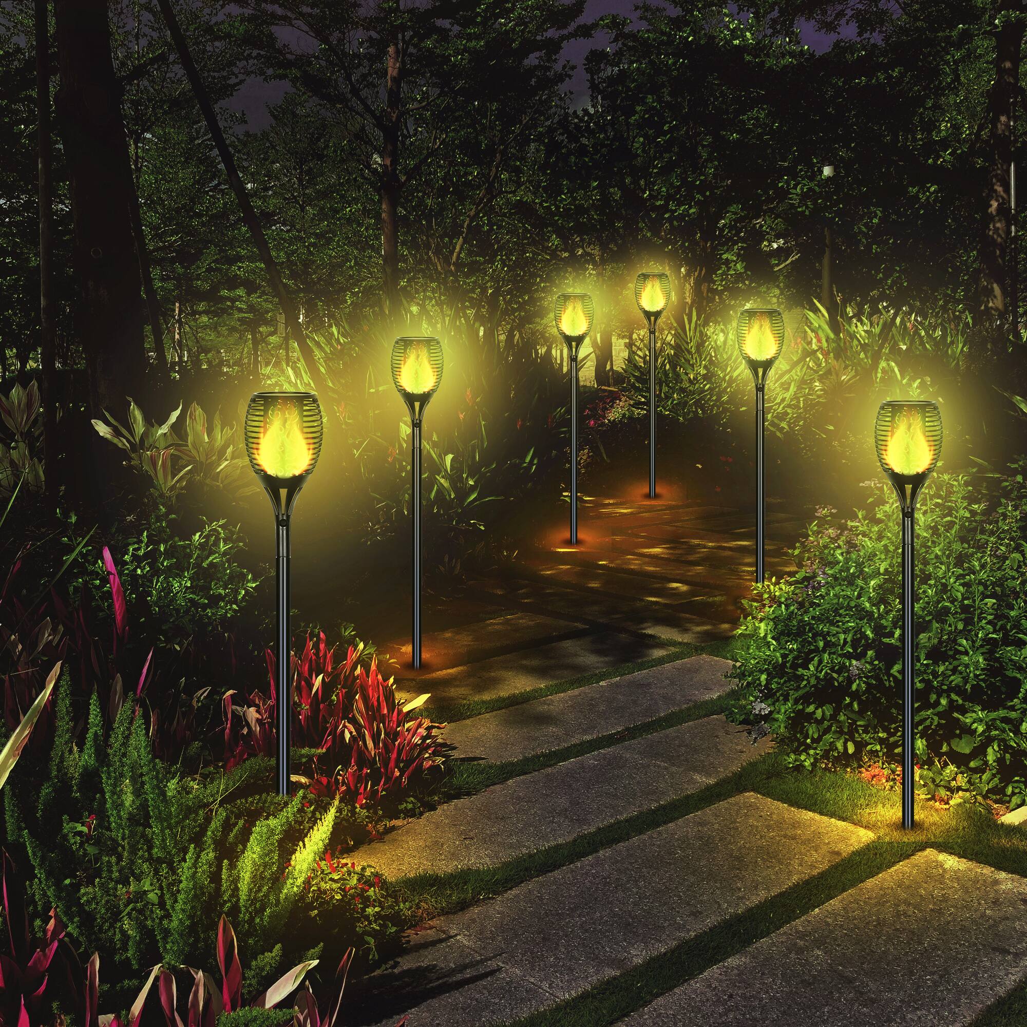 Alt View 1. Oumilen - 4-Pack Solar Torch Lights 43.3In Adjustable Height LED Flame Garden Stake Lights.