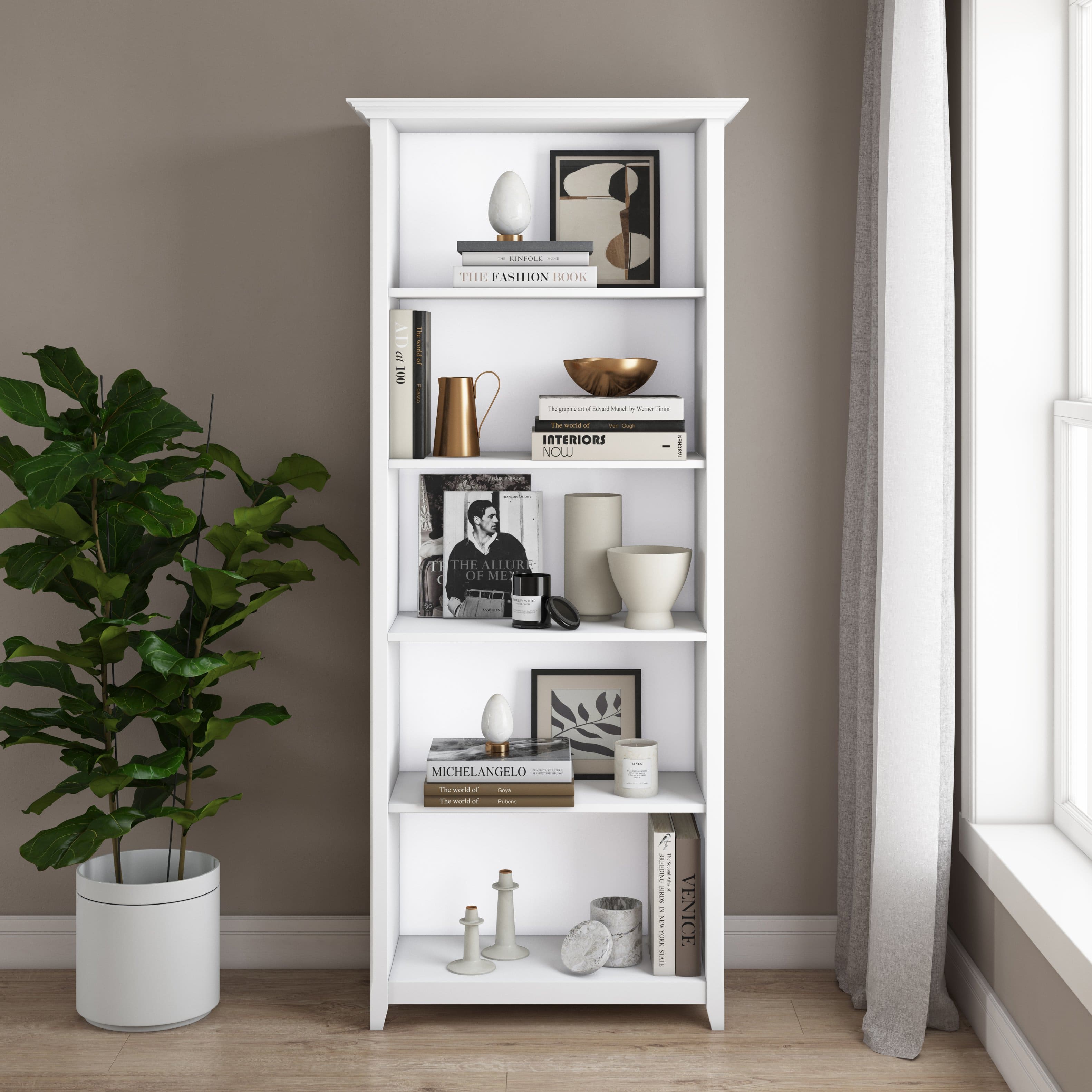 TinyHomie - Amherst 30 inch Solid Wood 5 Shelf Bookcase in White