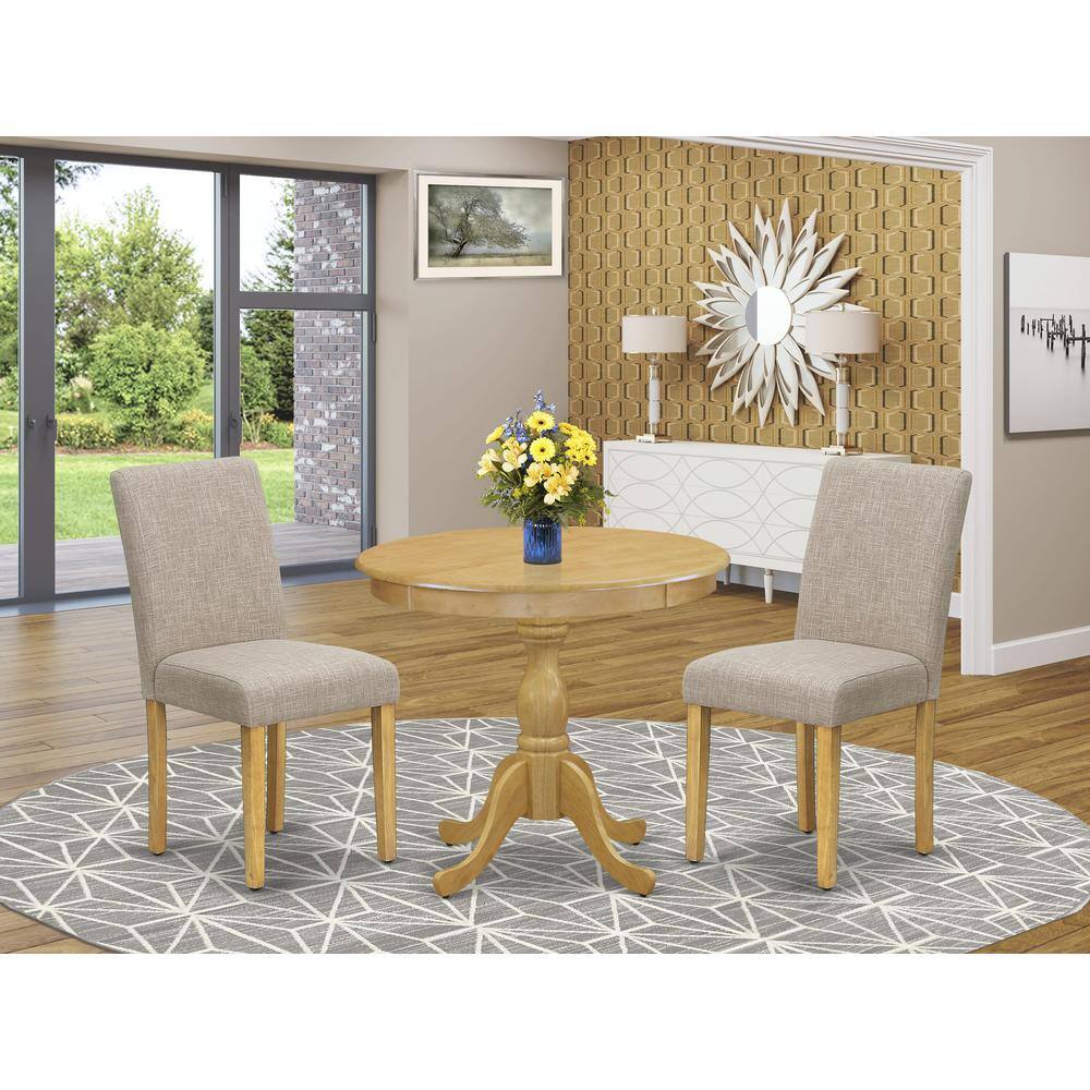 Alt View 3. East West Furniture - AMAB3-OAK-04 3 Piece Dining Table Set - 1 Wooden Dining Table and 2 Light Tan Padded Chairs - Oak Finish - Oak.