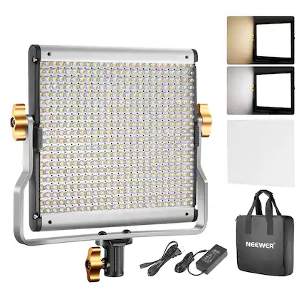 Front. Neewer - Professional Bi-Color LED Video Light, 480 LEDs, CRI96+, with U Bracket.