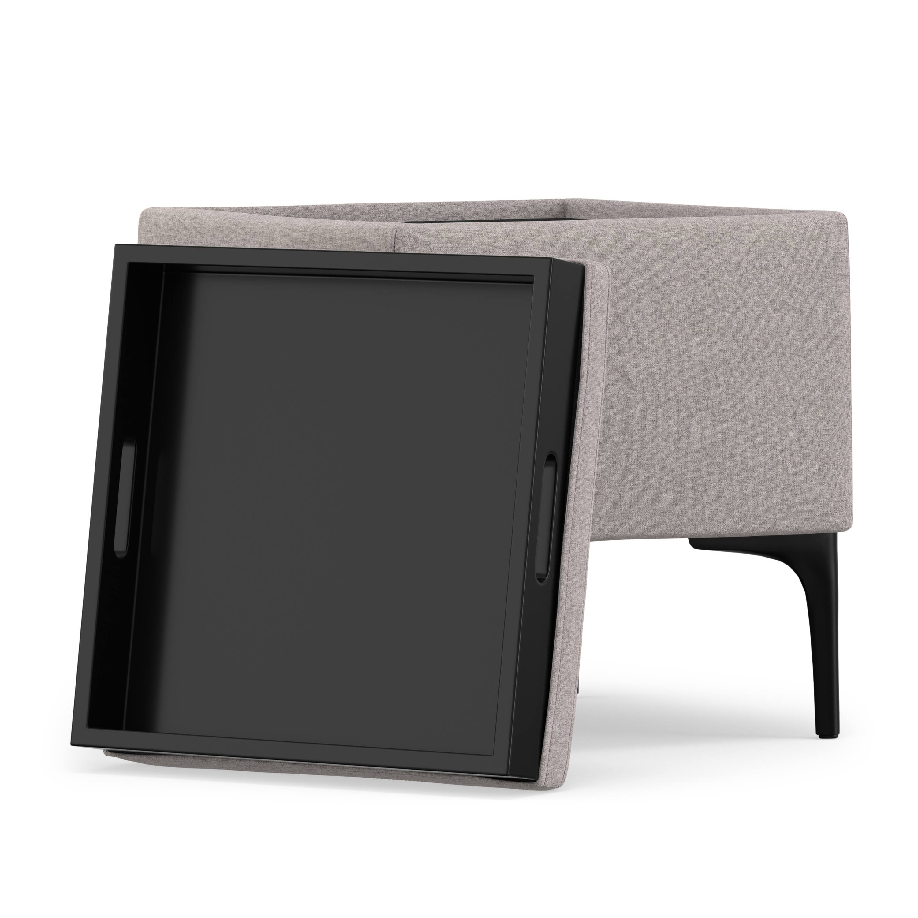 Back. Simpli Home - Natasha 18 inch Wide Mid Century Square Mid Century Storage Ottoman with Tray in Cloud Grey Polyester Linen, Assembled - Cloud Grey.