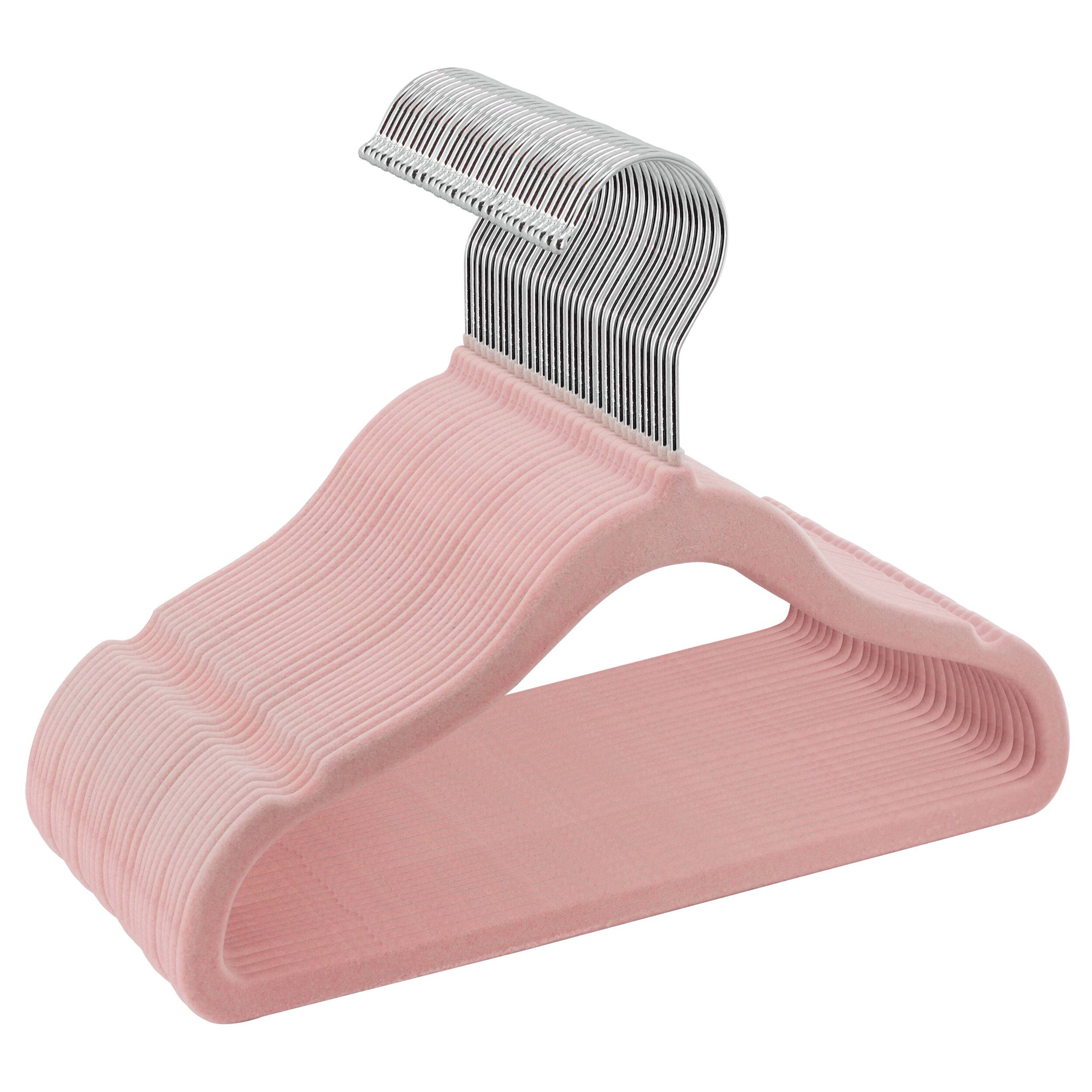 Alt View 6. Elama - Kids Basics 50 Piece Non-Slip Velvet Space Saving Notched Shoulder Clothes Hangers - Pink.