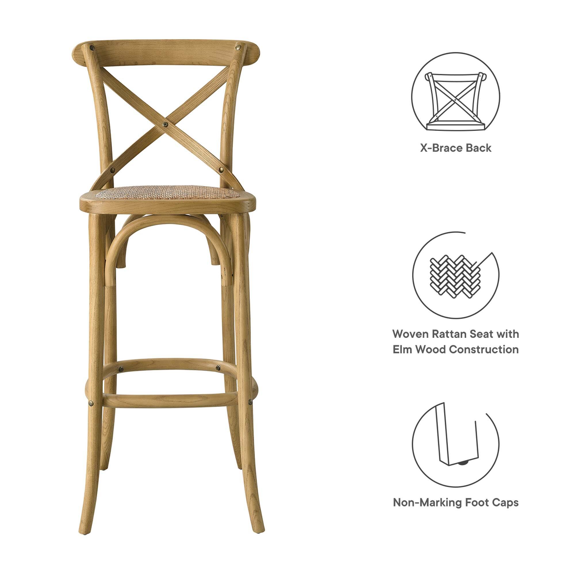X-Brace Back  
Woven Rattan Seat with Elm Wood Construction  
Non-Marking Foot Caps