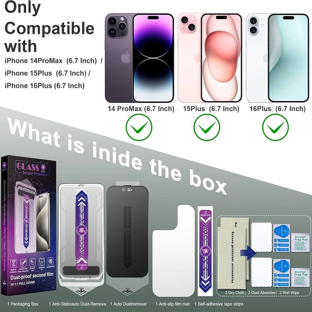 SHANG PIN JIA 2 Pack Matte Privacy Screen Protector For IPhone 15 Pro Max 6.7-Inch Auto Dust Removal, No Bubbles,Anti-Spy Tempered Glass Film, Easy Installation