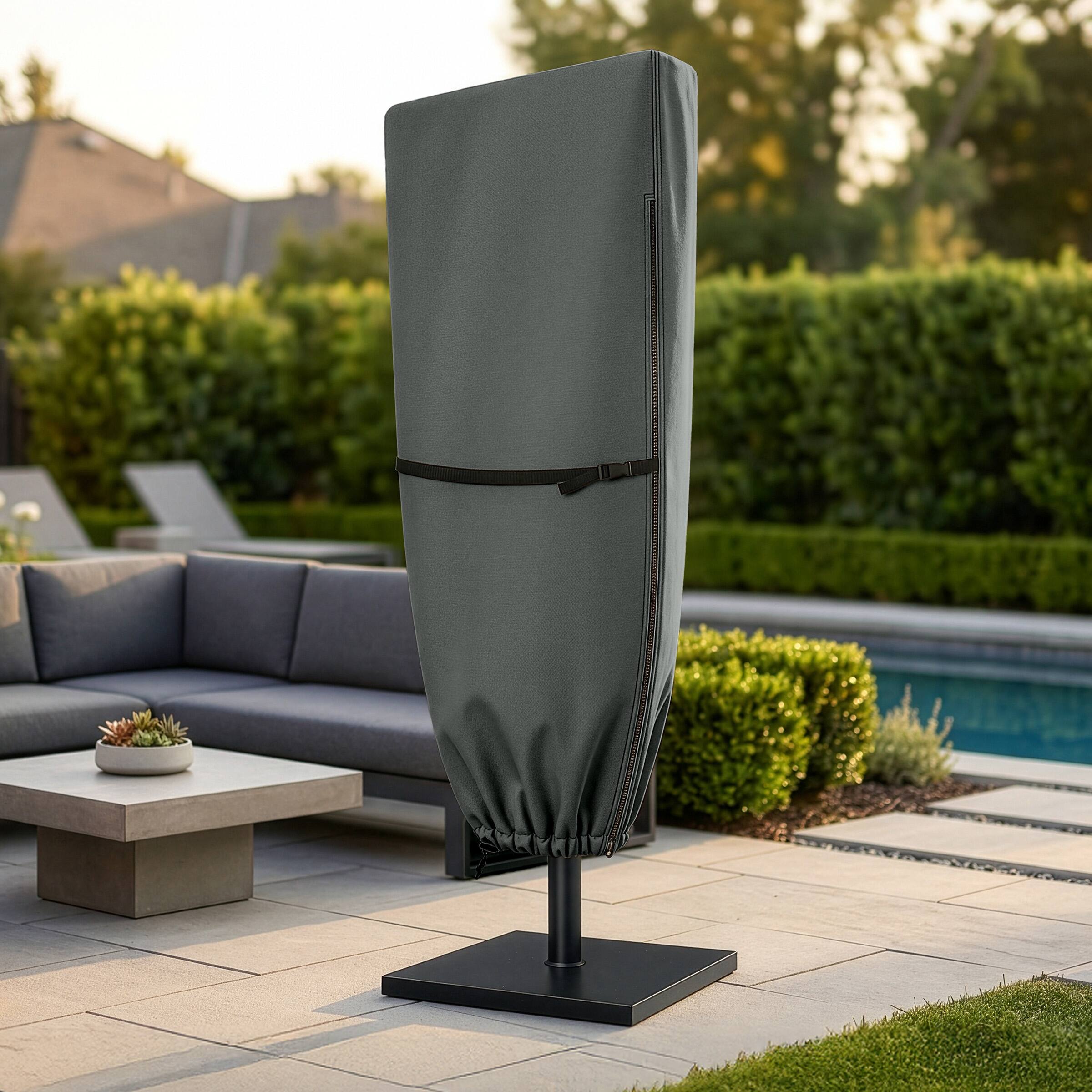 Front. Pure Garden - Extra Large Umbrella Cover 600D Waterproof 50+ UV Protection Umbrella Cover Fits 15ft Double Sided Garden Patio Parasol - Gray.