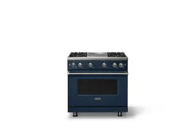Front. Viking - Pro 5 Series 5.1 Cu. Ft. Freestanding Sealed 4 Burner Gas Convection Range w. Griddle - Slate Blue - Slate Blue.