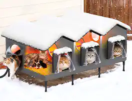 Pawtners - 40" 3-Room Heated Outdoor Cat House for Outside Cats, Dark - Gray
