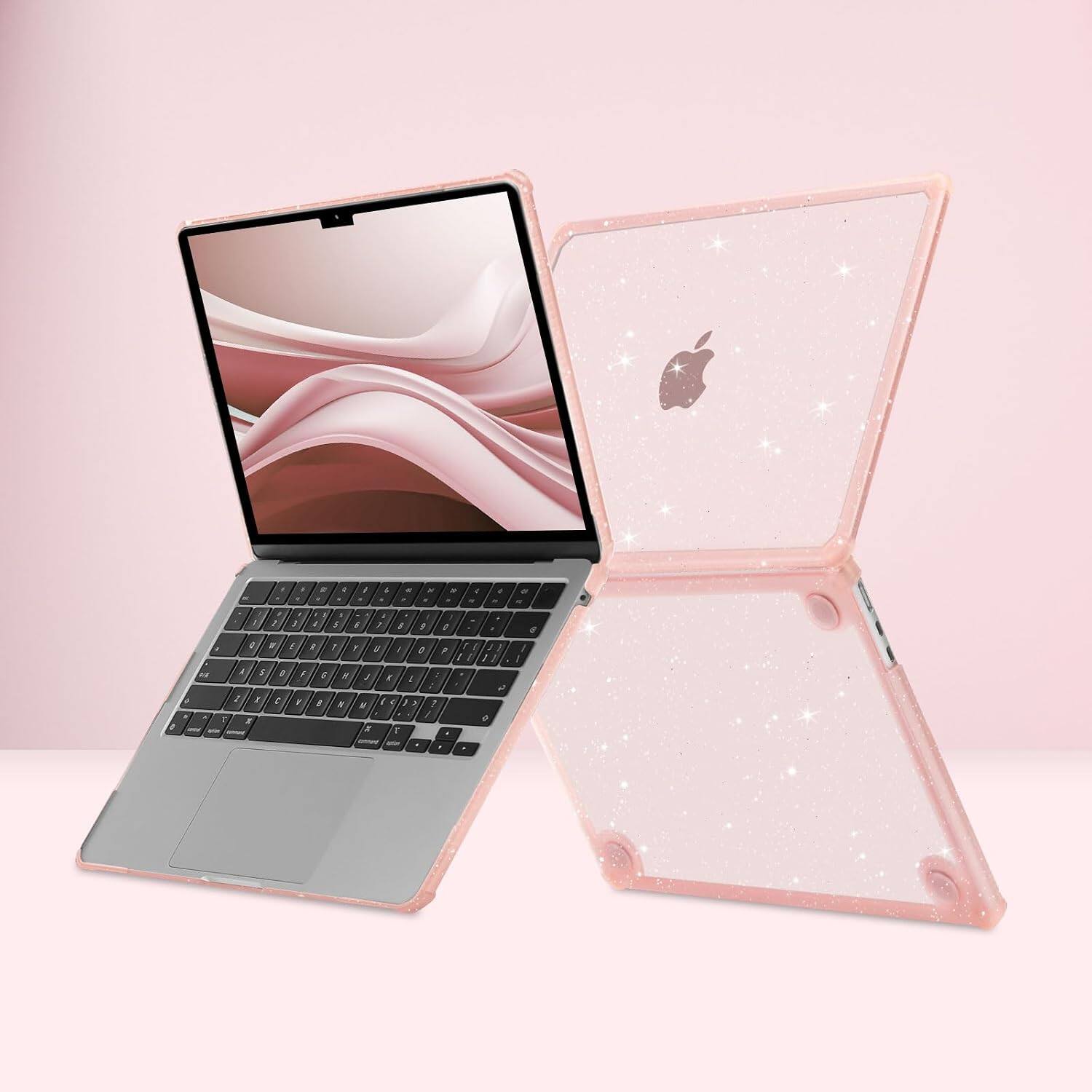 Back. mosiso - For MacBook Air 13.6 inch M5 A3449 M4 A240 M3 A3113 M2 A2681 2026-2022, Glitter Plastic Hard Shell with TPU Bumper - Pink.