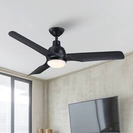 Parrot Uncle - 52" Modern ABS 3-Blade Dimmable LED Ceiling Fan with Remote - Black