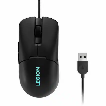 Front. Lenovo - Lenovo Legion M300s RGB Gaming Mouse Shadow Black - Up to 8000 DPI, 220 IPS, 30g - Up to 20million lifespan Omron - Shadow Black.