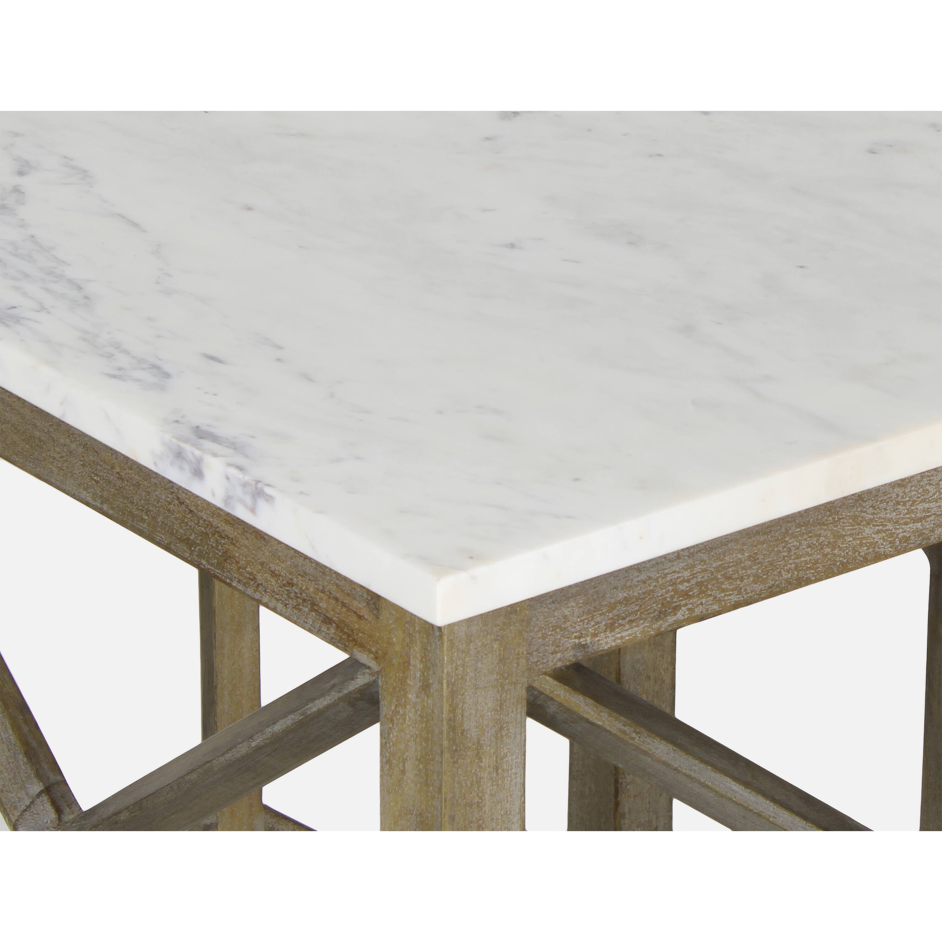 Alt View 3. Manhattan Lane - Agas Side End Table, 22 Inch Square White Genuine Marble Top, Mango Wood Geometric Frame - White, Ash Gray.