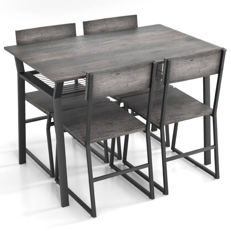 Front. SlickBlue - 5-Piece Kitchen Dining Set with Sturdy Metal Frame and Under-Table Storage - Grey.