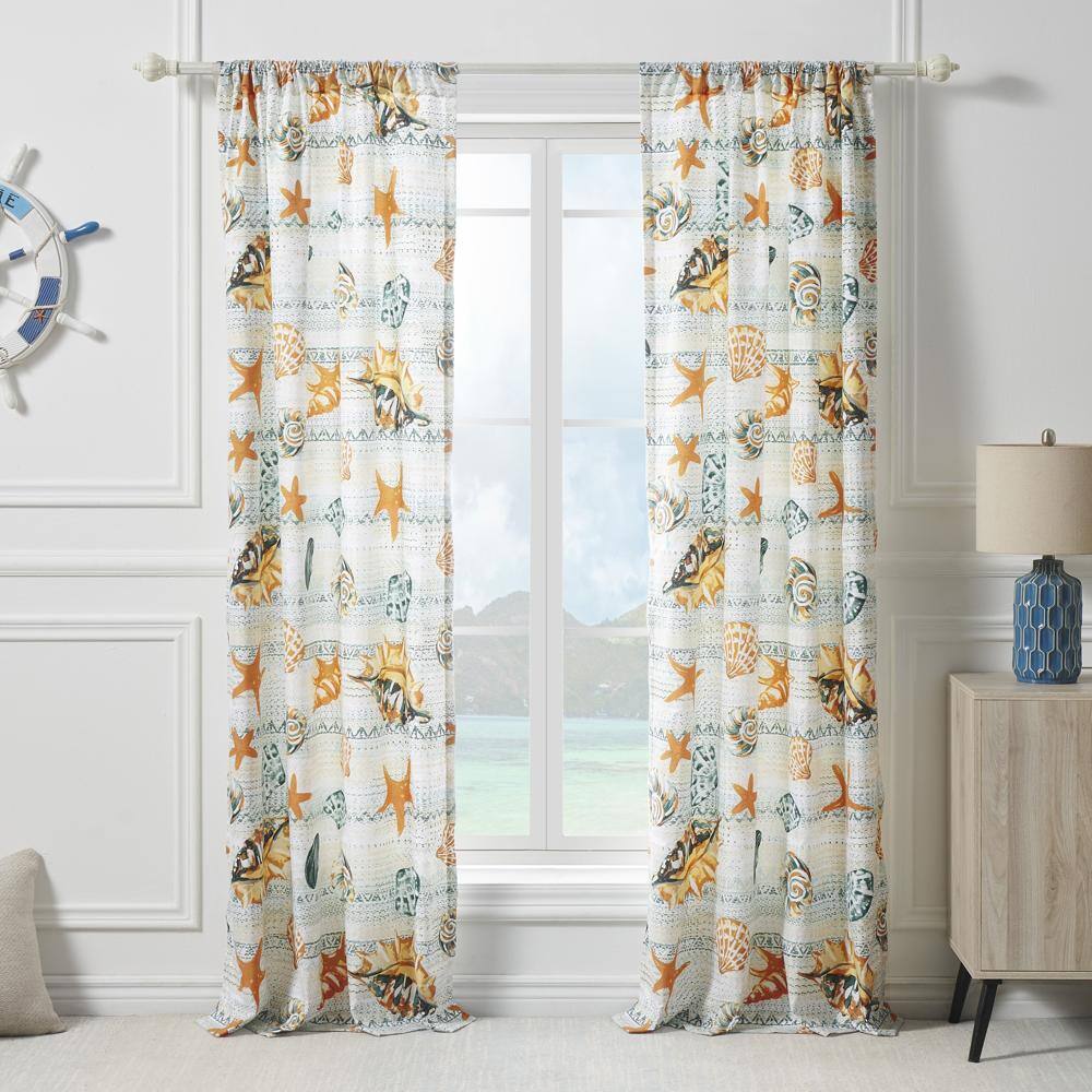 Angle. Greenland Home Fashions - Greenland Home Fashions Kona Luxurious 3" Rod Pocket Curtain Panel Pair with Tiebacks 42" x 84" Ocean - Ocean.